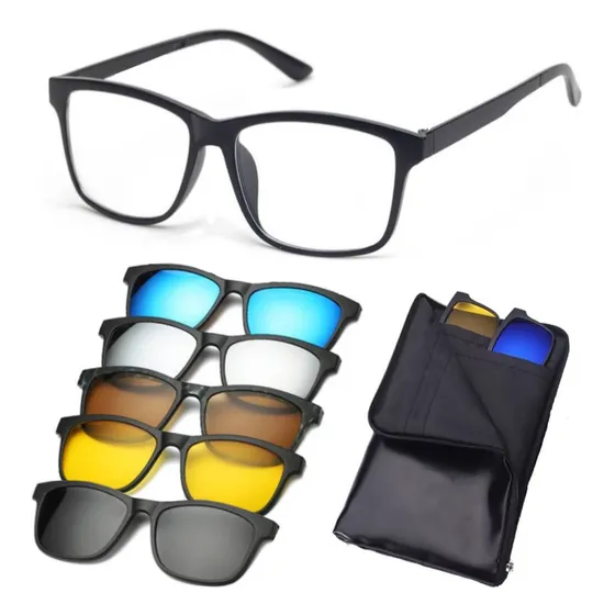 Armação De Oculos Com Clip On De Sol Lentes Proteção Uv