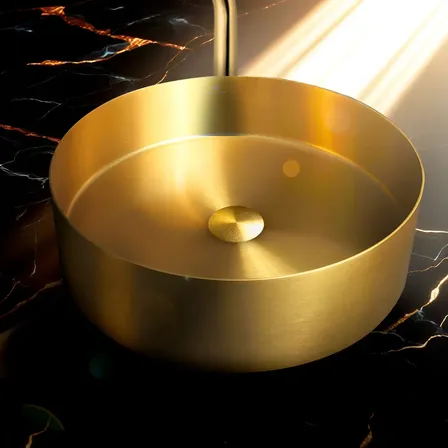 Cuba Redonda Banheiro Aço Inox 304 Dourada Com Click Acabamento Dourado Escovado Cor Dourado Ouro Escovado