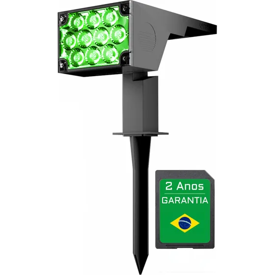 Luminaria Spot Solar Espeto Refletor Jardim Led Luz 12h Verde Oversun