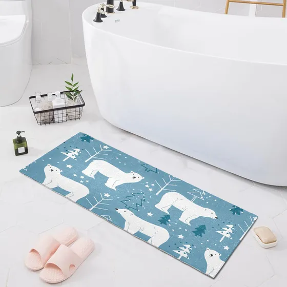 Alfombra Baño Diseño Oso Polar Arbol Navidad 39 X 20  Suave