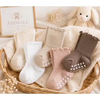 Kit 5 Pares De Meias Infantis Antiderrapantes Com Babadinho