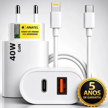 Carregador Turbo Duplo 40w Usb Tipo C Para iPhone 8 X Xr 11 12 13 14 Pro Max Dtimp