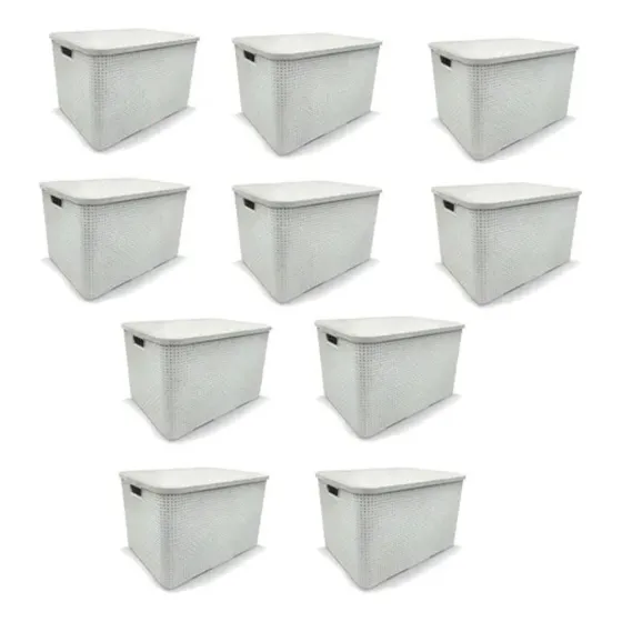 Kit 10 Organizadores Rattan Branco 7l Praticidade E Estilo