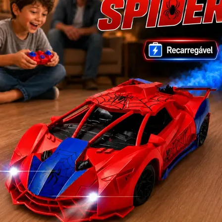 Carrinho de Controle Remoto Homem Aranha Flow Dimension c/ Fumaça e Luzes