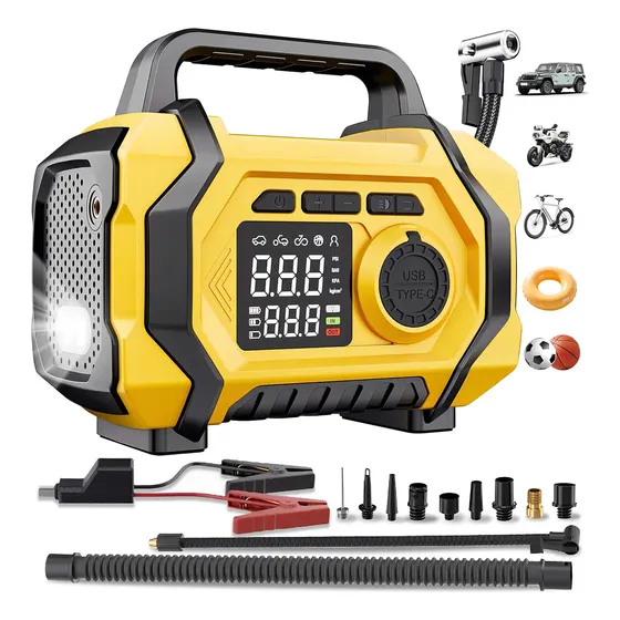 12v Cargador Auto Arrancador Baterias Pasa Corriente Compresor Aire Auto Banco De Energía Multifuncional Xiudeen Atj-201 Arrancador Portatil Para Coche, Motocicleta, Bicicleta, Pelota, Kayak