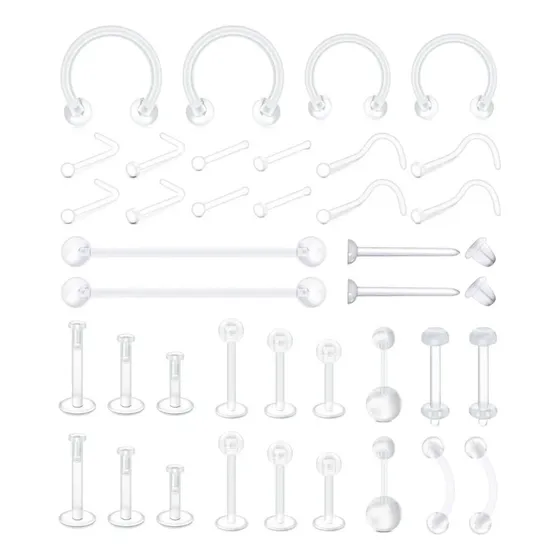 38pzs Piercing Transparentes Para Nariz, Cartílago, Ombligo Blanco