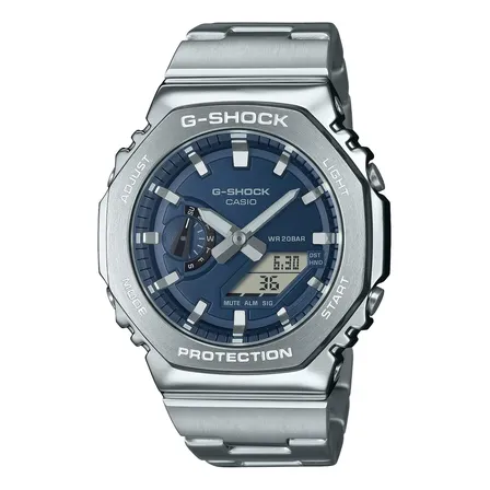 Relógio Casio G-Shock G-Steel GM-2110D-2BDR Masculino Prateado com Fundo Azul