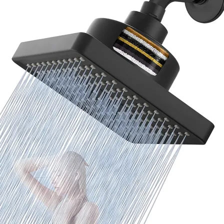 Regadera Cuadrada Bakeway Con Filtro 25 Etapas Alta Presión Negro Abs