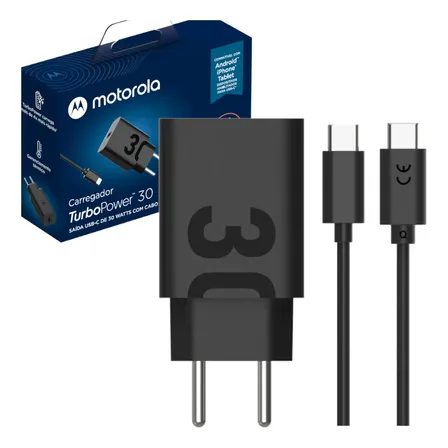Carregador Motorola Moto G54 Original Tipo C Turbo Power 30w Preto Tipo C