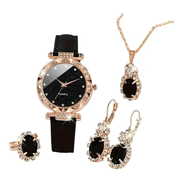 Set Reloj Dama Conjunto Collar Anillo Aretes Zarcillos Moda