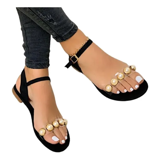 Sandalias Bajitas Con Perlas Para Damas Mujer