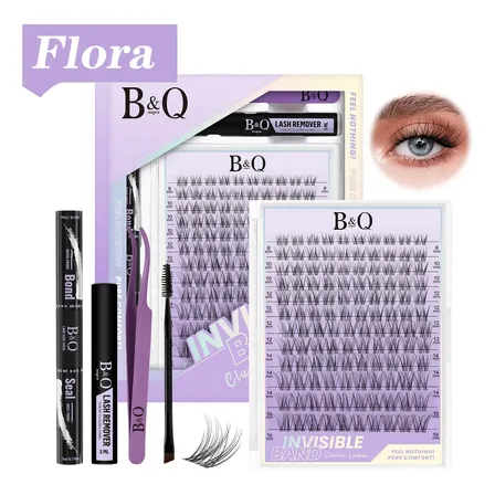 Kit De Extensiones De Pestañas Flora B&qaugen Mink Sintético Efecto Natural Con Pegamento Negro Y Removedor D 1.8 Cm 0.07 Mm