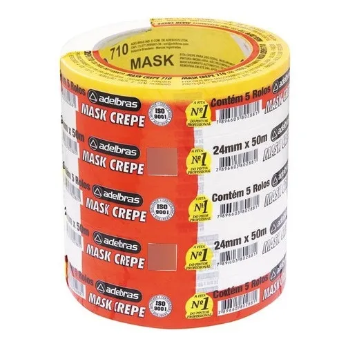 Adelbras fita crepe 24mm x 50m kit 5 rolos uso geral pintura branco