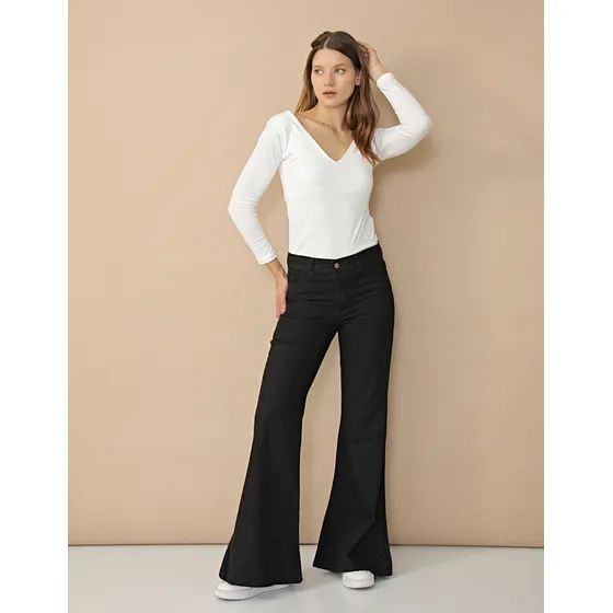 Pantalon Oxford Zaira Jeans Rigido Mujer Largo Tiro Medio