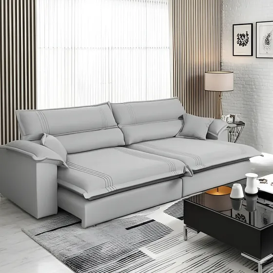 Sofá Retrátil Reclinável 2,50m Nivus Cinza Molas Ensacadas - King House