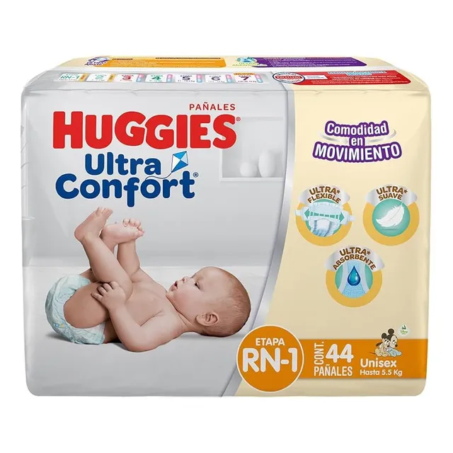Pañales Huggies Ultraconfort Recien Nacido Unisex 44 Pz