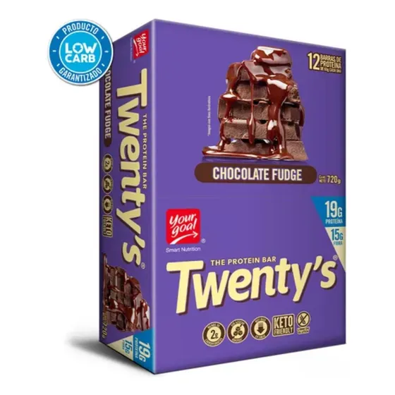 Barras de Proteina Twenty's Sabor Chocolate Fudge Pack 12 barritas 60g c/u YourGoal Nutrition Suplemento con Proteina
