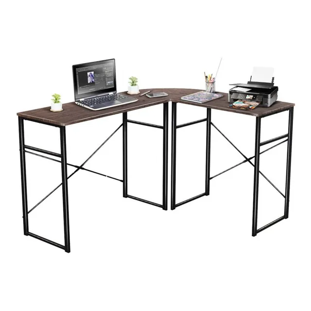 Escritorio Oficina en L Para Computadora Estilo Moderno Minimalista Ideal Para Home Office Color Madera Marrón Oscuro y Negro