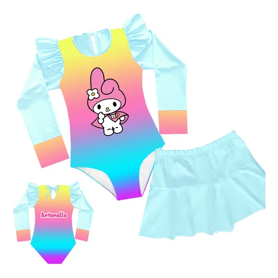 Traje De Baño Melody Entero Manga Larga Con Falda