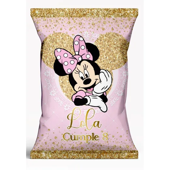 30 Bolsitas Golosineras Personalizada Cumple  Minnie Dorada