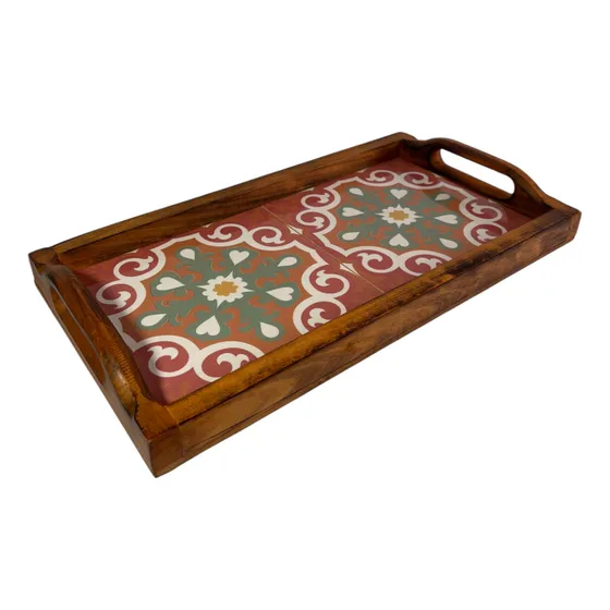 Bandeja Retangular Rústica Azulejo Para Mesa De Jantar Luxo