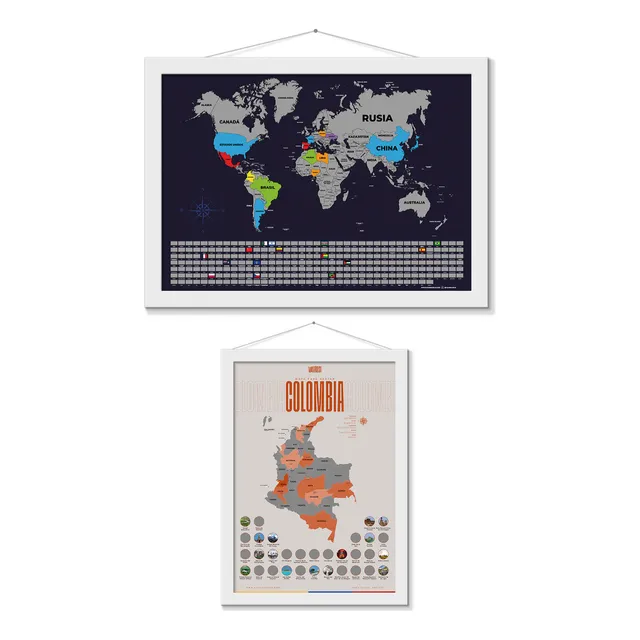 Mapamundi Para Raspar + Mapa Colombia Viajes Scratch Map