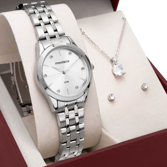 Kit Relógio Mondaine Prata Feminino 32610l0mkne2k1 Kit Relógio Mondaine Prata Feminino 32610l0mkne2k1