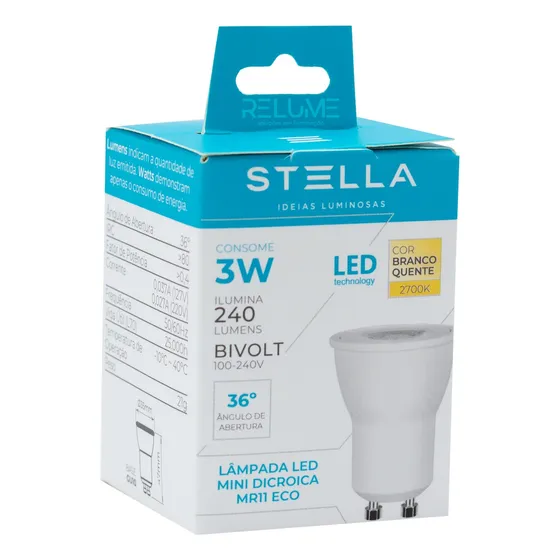 Lâmpadas Mini Dicroica Led Mr11 Gu10 3w Sth8513 Stella 