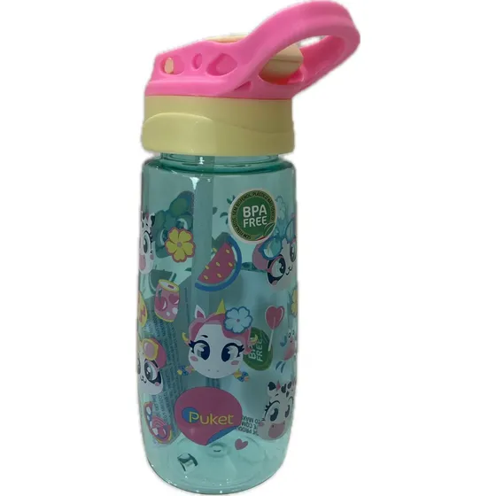Kit De Garrafa Com Canudo Menina Multibichos + Marmita Média Cor Rosa