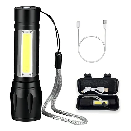 Mini Lanterna Tática Ecooda LED Recarregável USB, Luz Branca