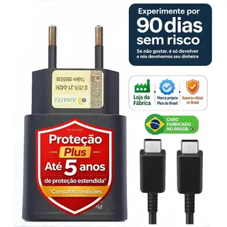 Plus Do Brasil Carregador Super Rápido 25w Para Samsung Galaxy S25 S24 S23 S22 S21 S20 Fe Plus Ultra - Super Fast Com Cabo Blindado Premium Br Tipo Usb C Preto
