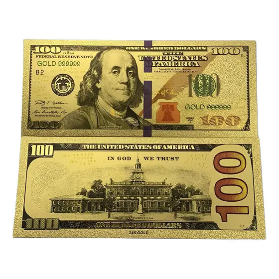 10 Billete Enchapado En Oro 100 Dolares