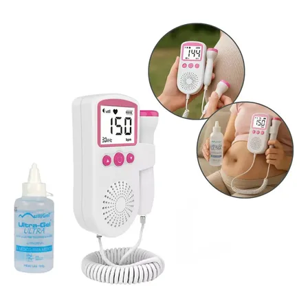 Aparelho Portátil Ouvir Coração Batimento Bebe + Gel Cor Sonar Rosa