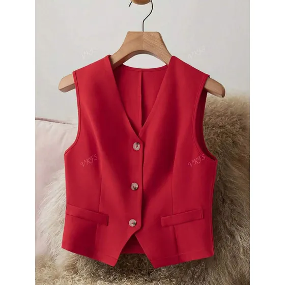 Chaleco Gabardina Escote V Mujer Rojo Talla L