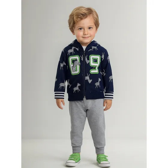 Conjunto Kyly Infantil Menino Casaco Calça Moletom Peluciado