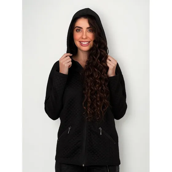 Sudadera Moda Mujer Detalle Vinipiel Capucha Cierre El004