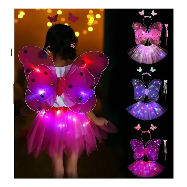 Set Alas Mariposa O Hada Mágica Disfraz Luces Led + Tutu