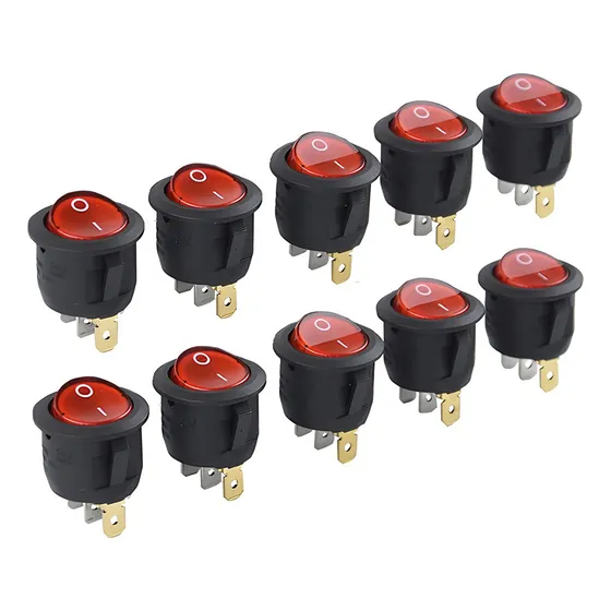 10pzs Switch Interruptor Balancín Universal 3pin C/ Luz Rojo