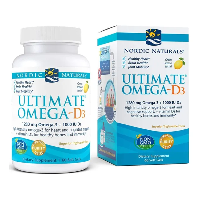 Omega 3 DHA 1280 mg + D3 1000 UI 60 cápsulas blandas Nordic Naturals con sabor a limón