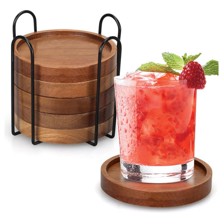 6 Posavasos De Madera Con Soporte For Mesa De Café, 6 Posavasos De Madera Con Soporte For Mesa De Café,