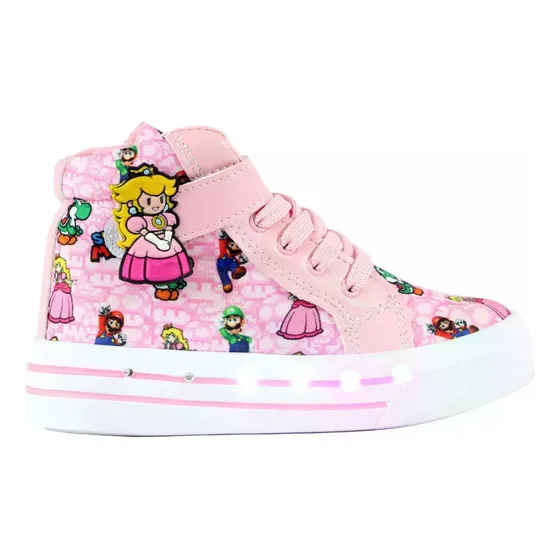 Tenis Princesa Peach Botas Niñas Mario Bros Luces Led Velcro