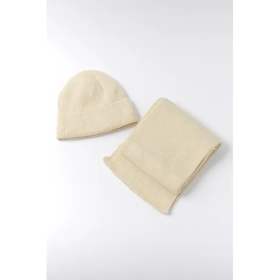 Pack Gorro Lana Con Piel + Bufanda Combo Algodon Vilo Crudo Unico Lisa