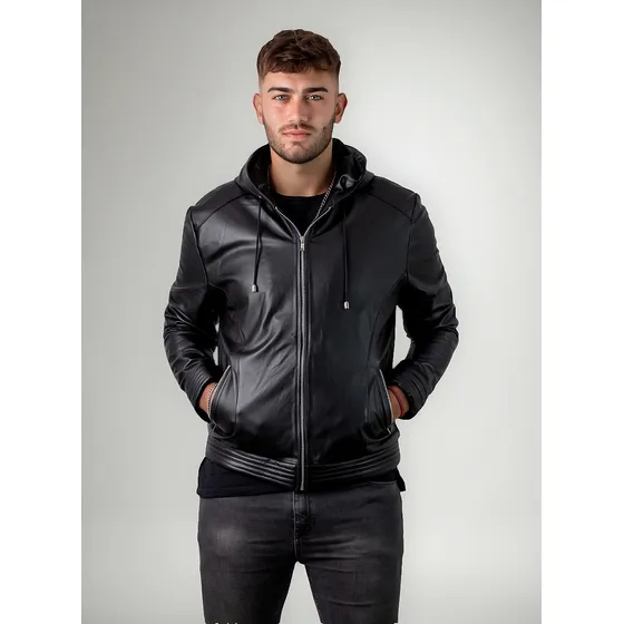 Campera Canguro De Cuero Vacuno 100% De Hombre Con Capucha 