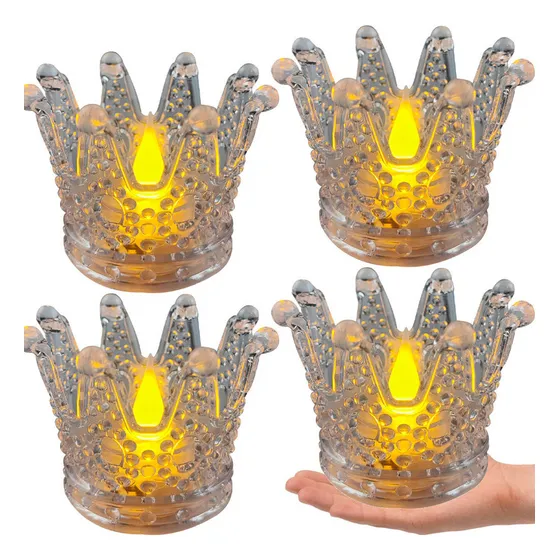Lámpara Led Con Forma De Corona De Cristal Sin Llama, 4 Piez
