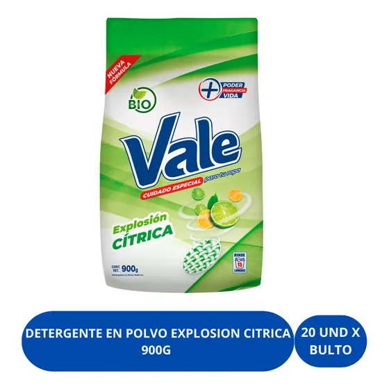 Detergente En Polvo Vale Limón Bulto 900gr - 20 Paq