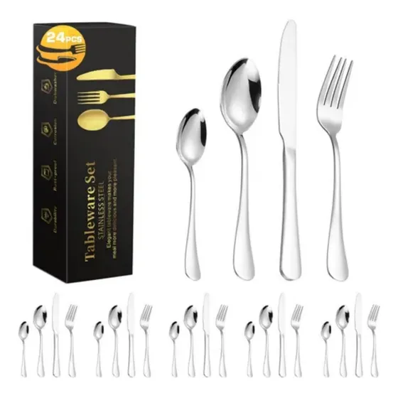 Juego De Cubiertos Jiajiazi 24 Piezas Acero Inoxidable Plata Cubiertos Acero Inoxidable Cubiertos Juego De Cubiertos Cubiertos De Plata Cubiertos Economicos Mayoreo Cubiertos Para Restaurantes Mayoreo