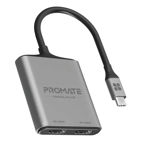 Adaptador Promate Medialink H2 Usb C A 2 Hdmi 4k Dimm