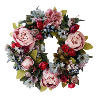 Corona Retro De Peonía Con Raíz De Loto, Flor De Seda, Decor Corona Retro De Peonía Con Raíz De Loto, Flor De Seda, Decor