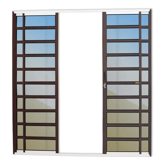 Porta De Correr Com Travessas 4 Folhas Super Vidro Reflex