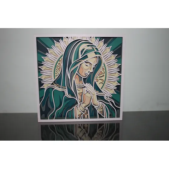 Virgen Maria Cuadro En 8 Multicapas A Colores En Madera